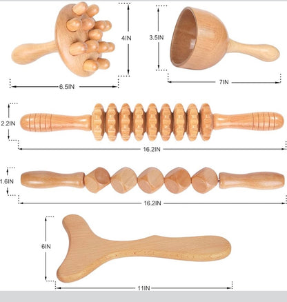 Body By Essence™ 5-in-1 Wood Therapy Massage Kit – Natural Body Sculpting Tools for Lymphatic Massage, Circulation & Self-Care