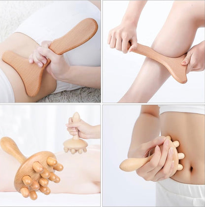 Body By Essence™ 5-in-1 Wood Therapy Massage Kit – Natural Body Sculpting Tools for Lymphatic Massage, Circulation & Self-Care