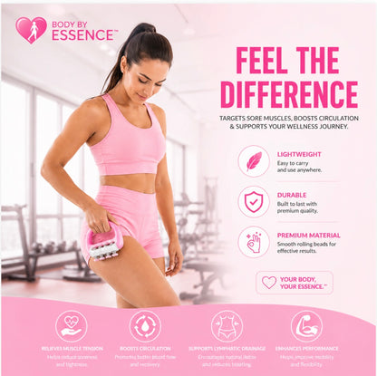 Body By Essence™  Lymphatic Massage Roller – Pink Handheld Body Sculpting Roller for Circulation, Muscle Tension & Self-Care