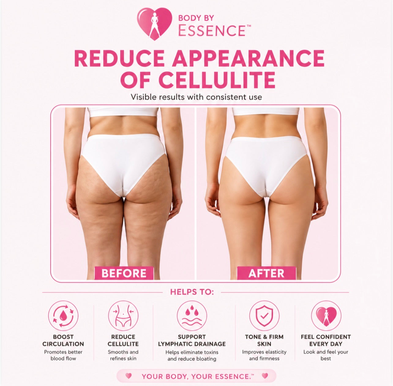 Body By Essence™  Lymphatic Massage Roller – Pink Handheld Body Sculpting Roller for Circulation, Muscle Tension & Self-Care