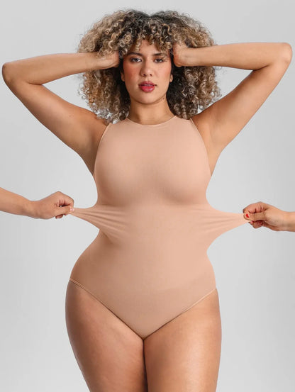 Body By Essence™ Seamless High Neck Sculpting Bodysuit – Sleeveless Tummy Control Shapewear Bodysuit