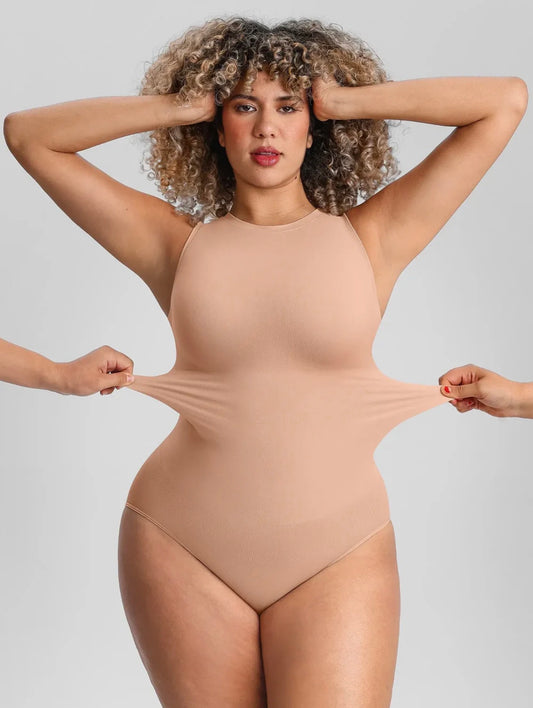 Body By Essence™ Seamless High Neck Sculpting Bodysuit – Sleeveless Tummy Control Shapewear Bodysuit