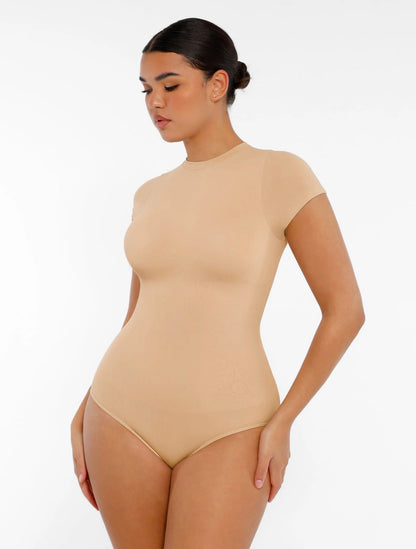 Body By Essence™ Seamless Short Sleeve Sculpting Bodysuit – Crew Neck Tummy Control Shapewear Bodysuit