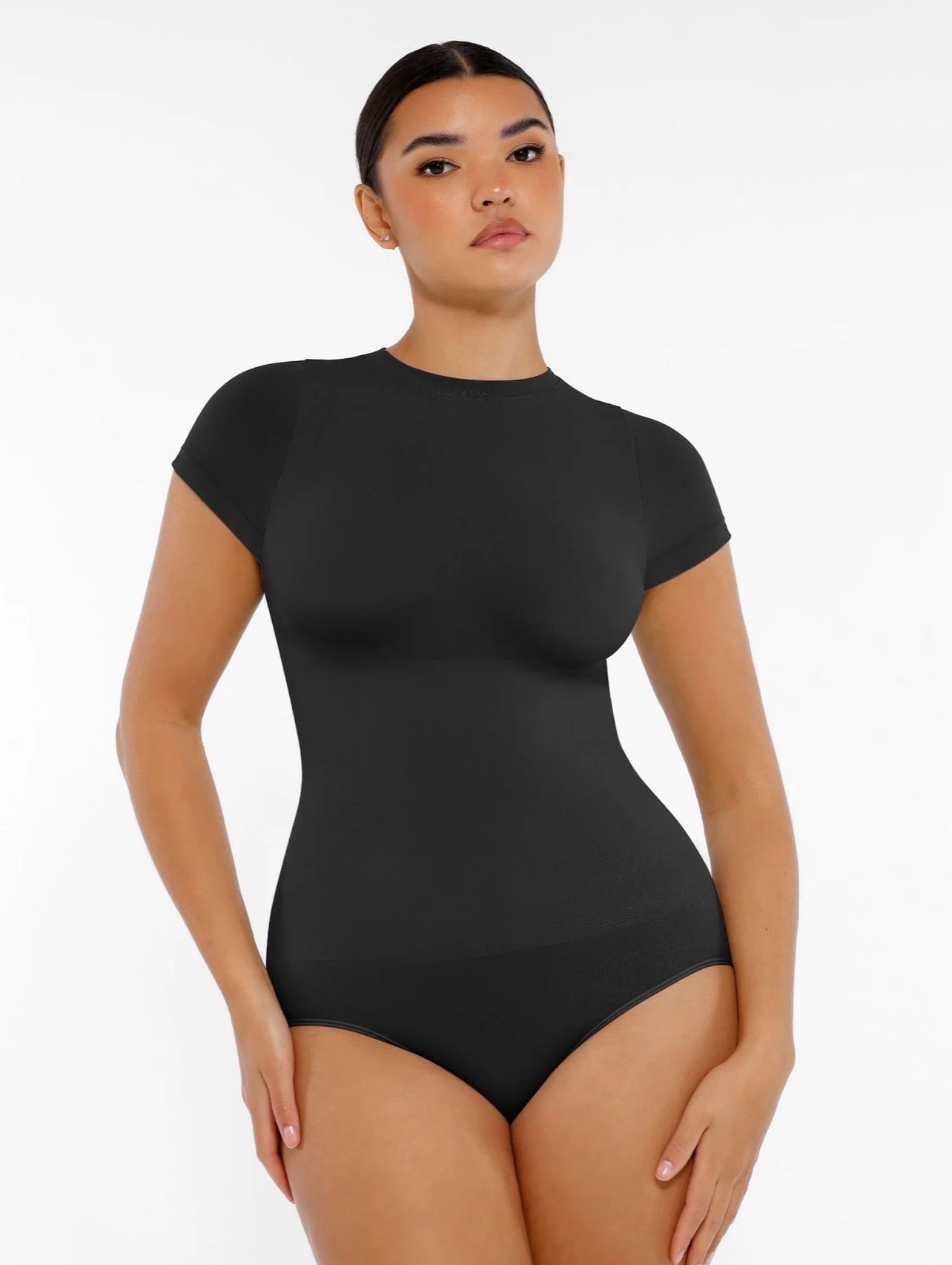 Body By Essence™ Seamless Short Sleeve Sculpting Bodysuit – Crew Neck Tummy Control Shapewear Bodysuit