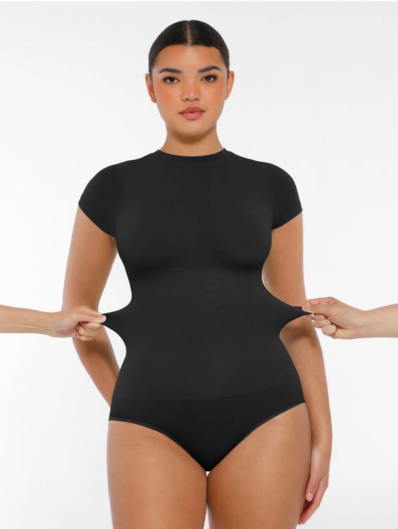 Body By Essence™ Seamless Short Sleeve Sculpting Bodysuit – Crew Neck Tummy Control Shapewear Bodysuit
