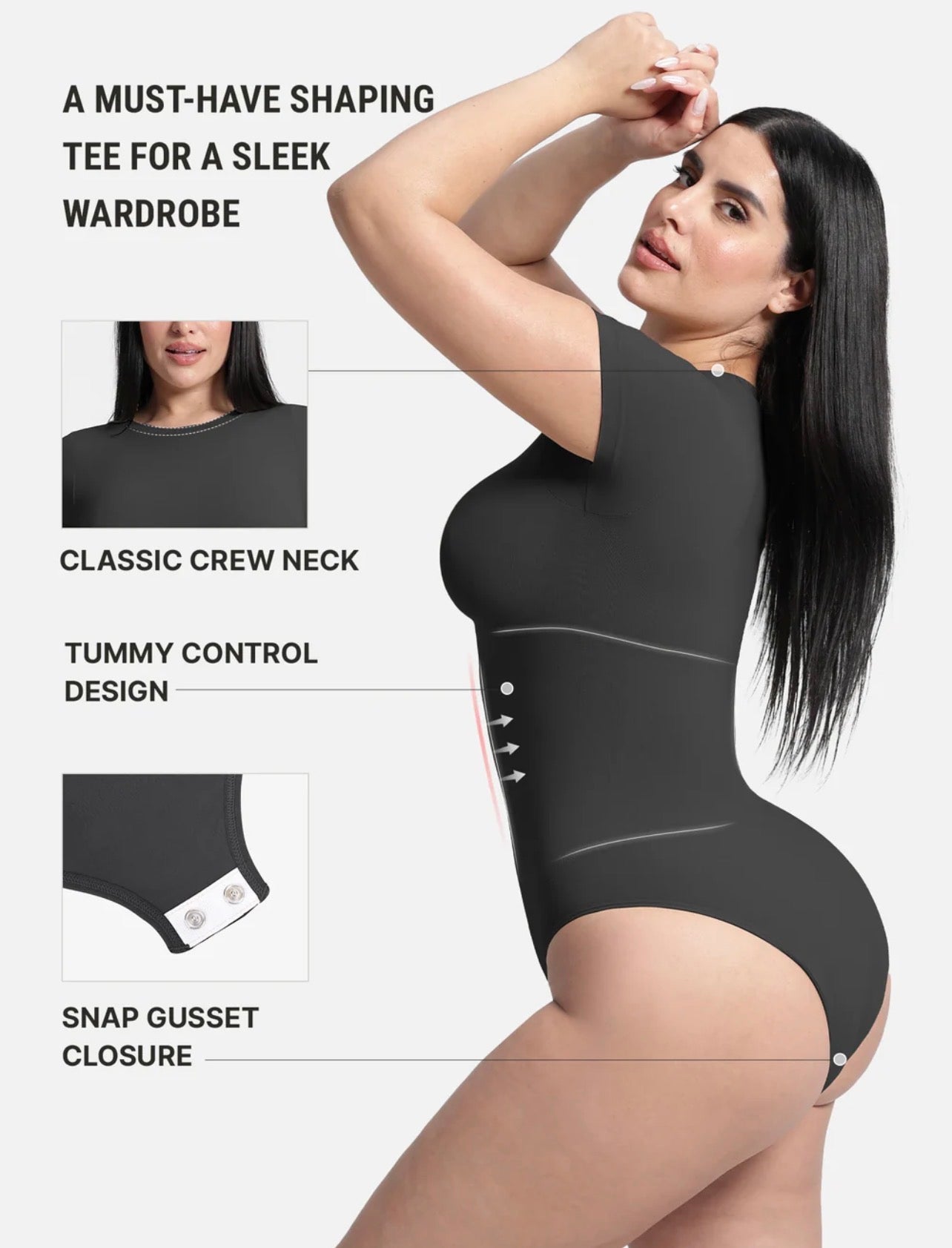 Body By Essence™ Seamless Short Sleeve Sculpting Bodysuit – Crew Neck Tummy Control Shapewear Bodysuit