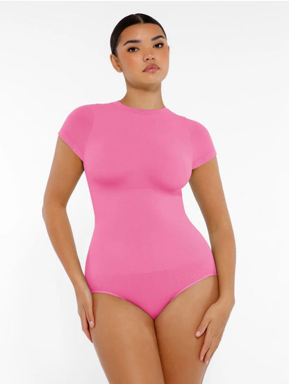 Body By Essence™ Seamless Short Sleeve Sculpting Bodysuit – Crew Neck Tummy Control Shapewear Bodysuit