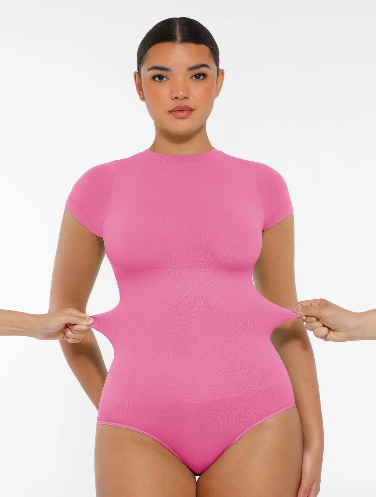 Body By Essence™ Seamless Short Sleeve Sculpting Bodysuit – Crew Neck Tummy Control Shapewear Bodysuit