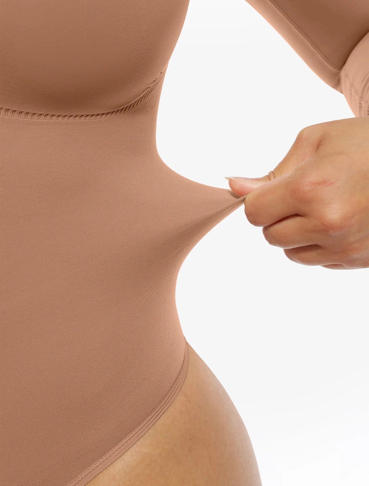 Body By Essence™ Seamless Long Sleeve Sculpting Bodysuit – V-Neck Tummy Control Shapewear Bodysuit