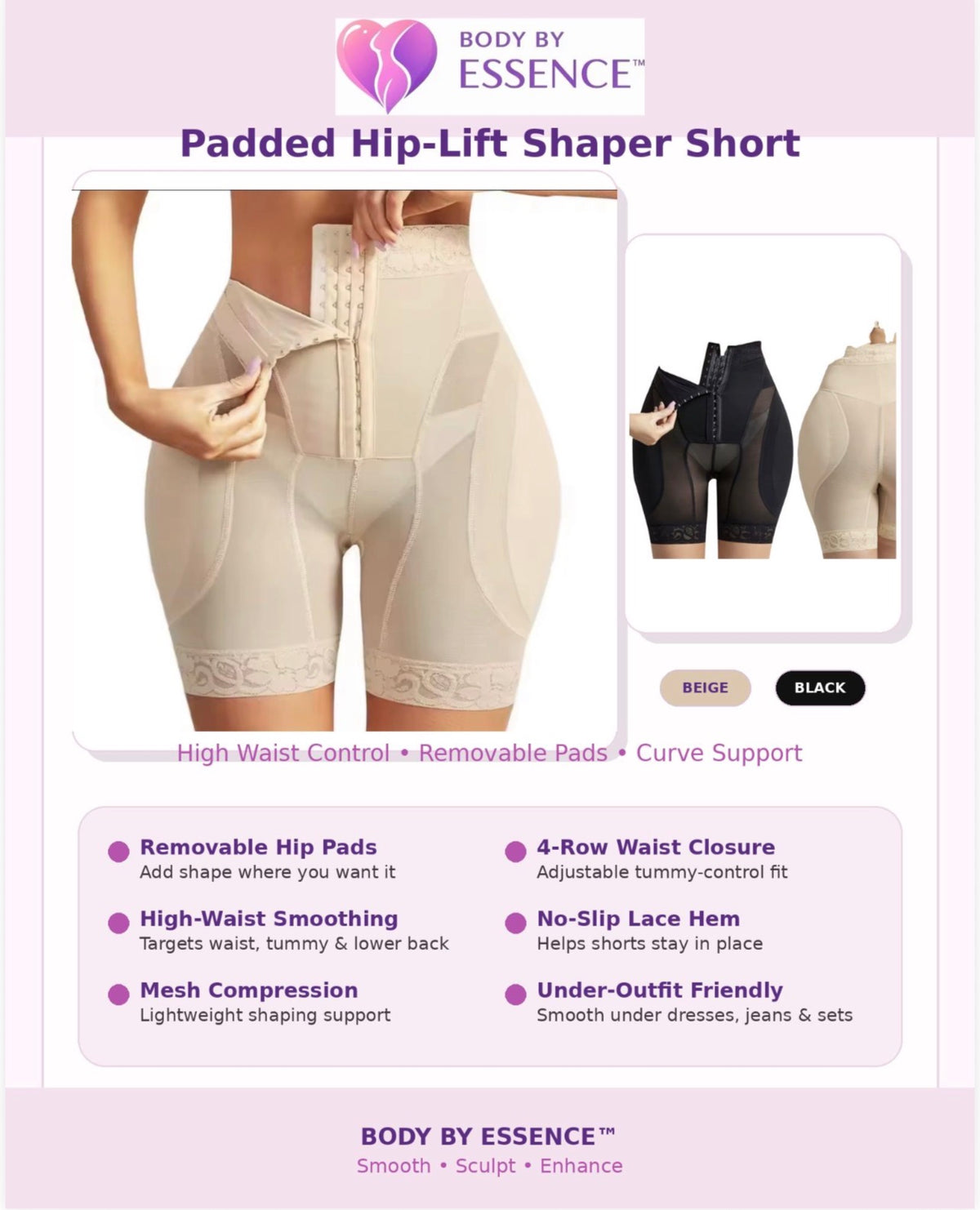 Essence Curves High-Waist Padded Hip-Lift Shorts