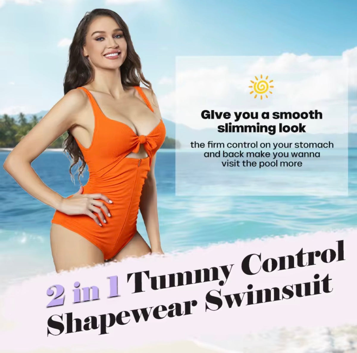 Orange Tummy Control One-Piece Swimsuit – Sculpting Beach Bodysuit with Waist Snatching Fit