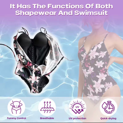 Floral 2-in-1 Tummy Control One-Piece Swimsuit – Sculpting Shapewear Swim Bodysuit