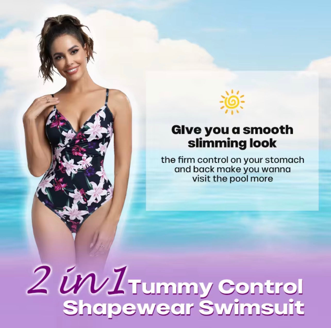 Floral 2-in-1 Tummy Control One-Piece Swimsuit – Sculpting Shapewear Swim Bodysuit