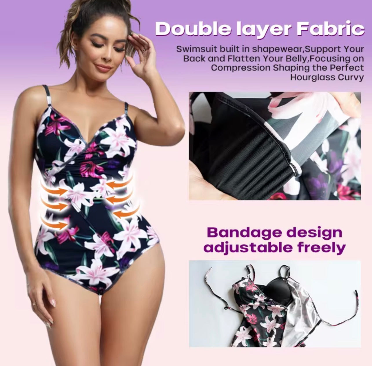Floral 2-in-1 Tummy Control One-Piece Swimsuit – Sculpting Shapewear Swim Bodysuit