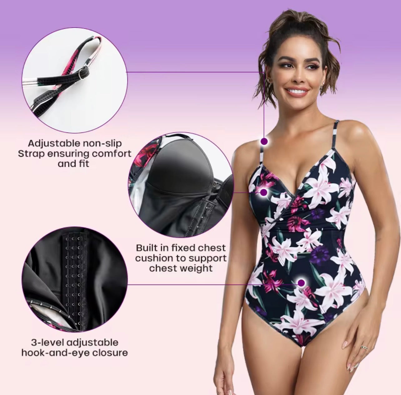 Floral 2-in-1 Tummy Control One-Piece Swimsuit – Sculpting Shapewear Swim Bodysuit