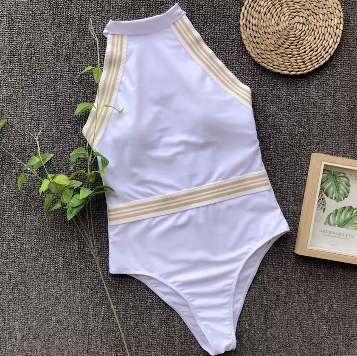 White Tummy Control One-Piece Swimsuit – Luxury High Neck Sculpting Swim Bodysuit
