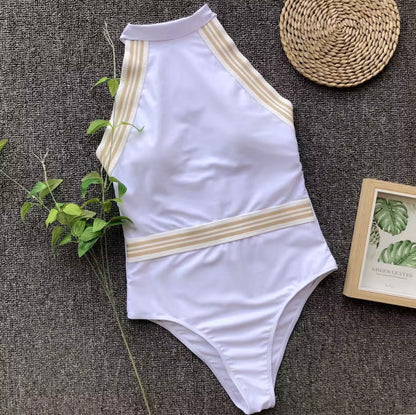 White Tummy Control One-Piece Swimsuit – Luxury High Neck Sculpting Swim Bodysuit