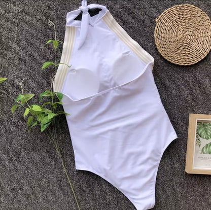 White Tummy Control One-Piece Swimsuit – Luxury High Neck Sculpting Swim Bodysuit
