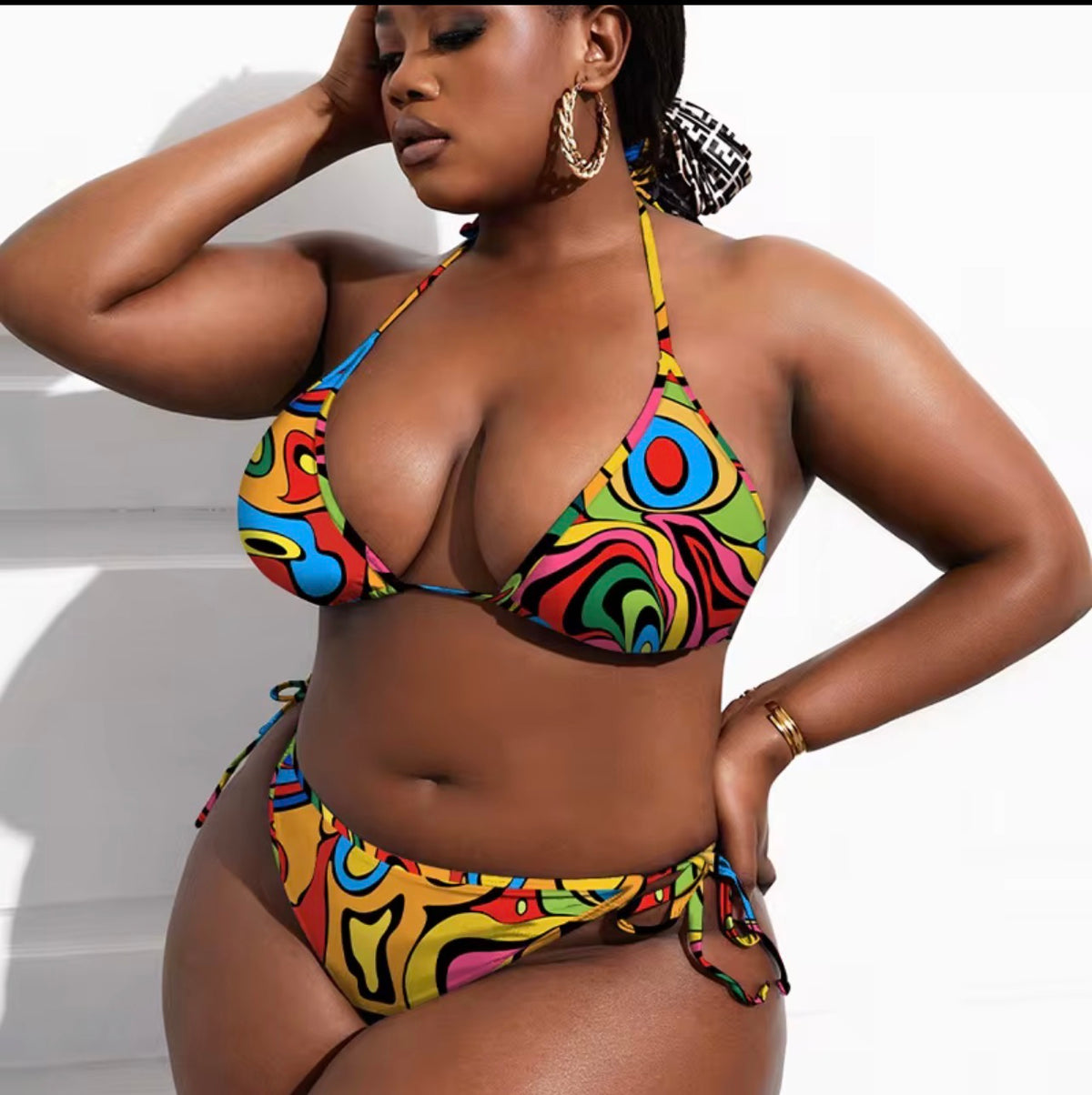 Plus Size Bold Print 3-Piece Bikini Set with Cover-Up