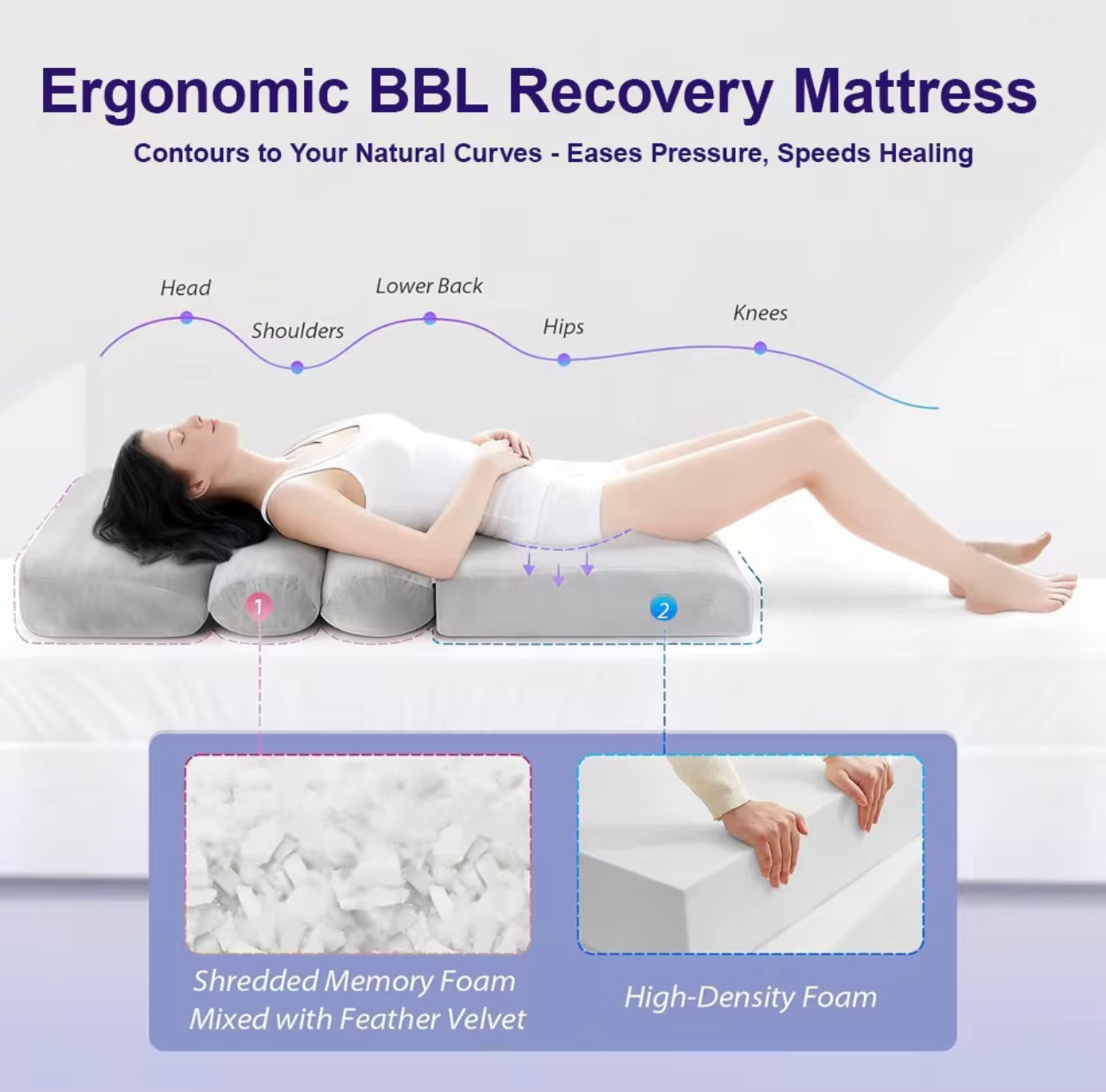 Luxury BBL Recovery Bed – Post-Surgery Support Mattress with Pressure-Relief Cutout