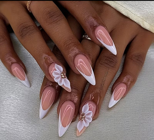 Blossom French Stiletto – Handmade Acrylic Nails