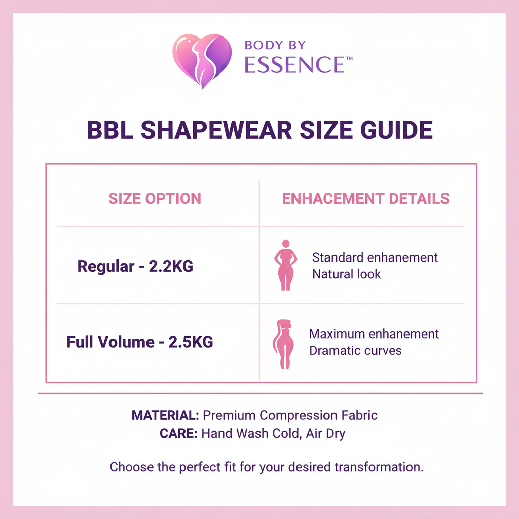 Body By Essence Size Chart - Regular vs Full Volume
